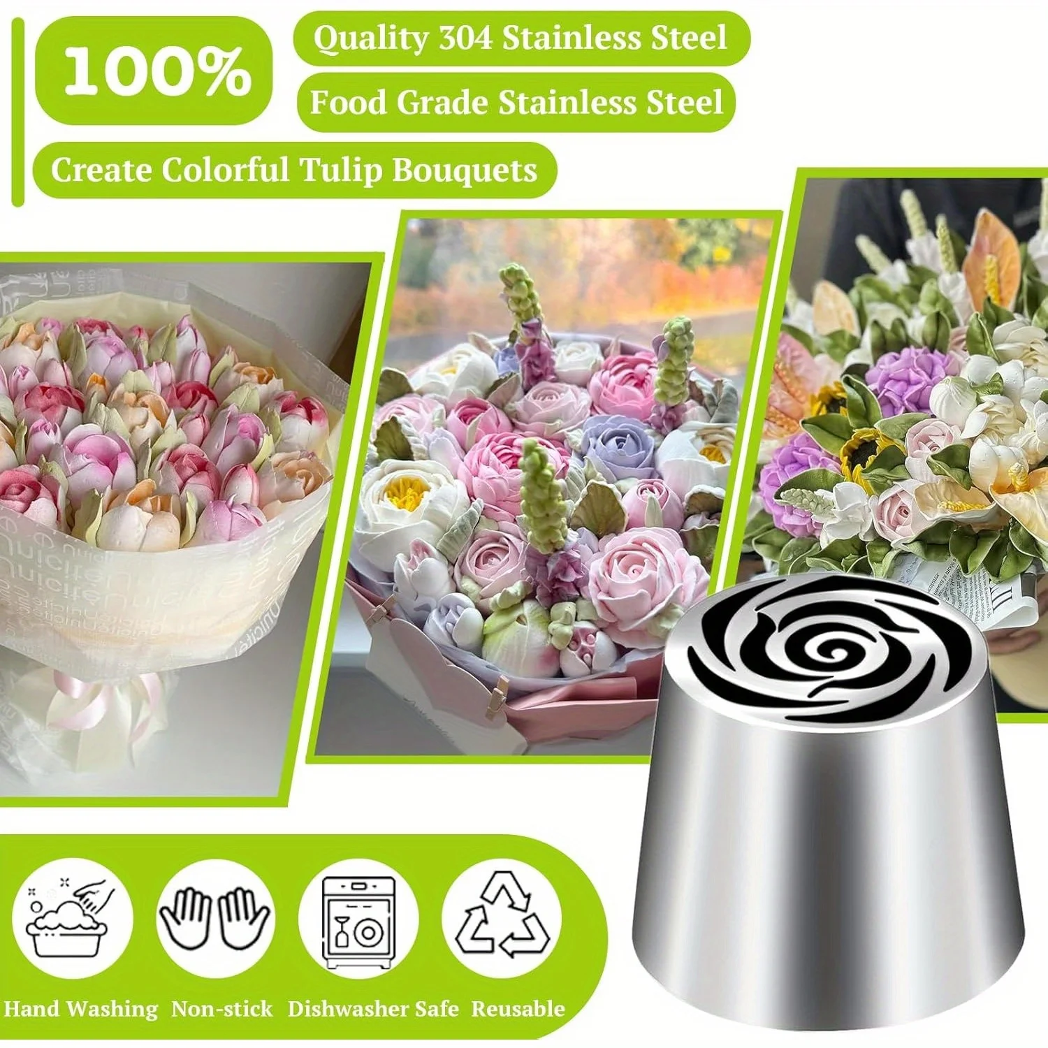 نصائح أنابيب روسية كبيرة جدًا من الفولاذ المقاوم للصدأ، فوهات تزيين الزهور الوردية لتزيين الكيك والصقيع