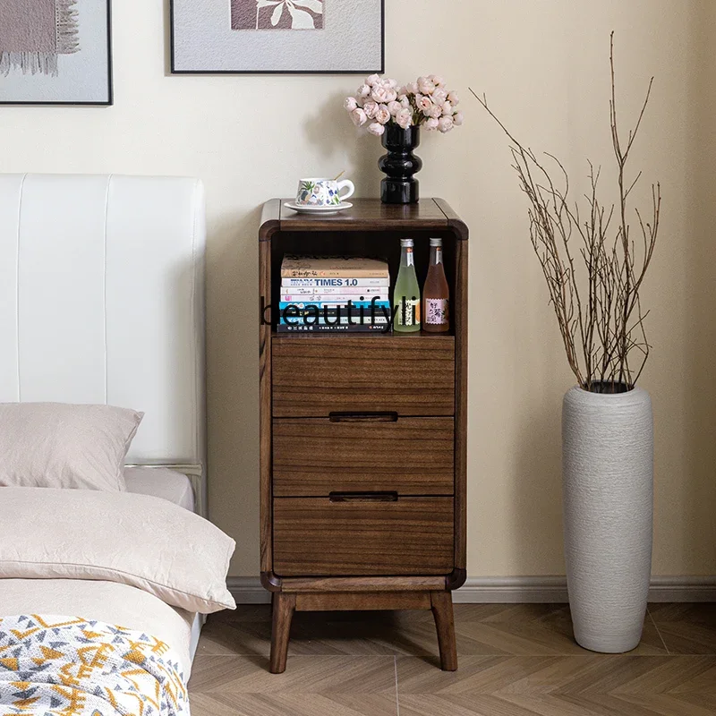 

D80 Nordic black walnut TV cabinet side cabinet solid wood storage bedside high and narrow cabinet