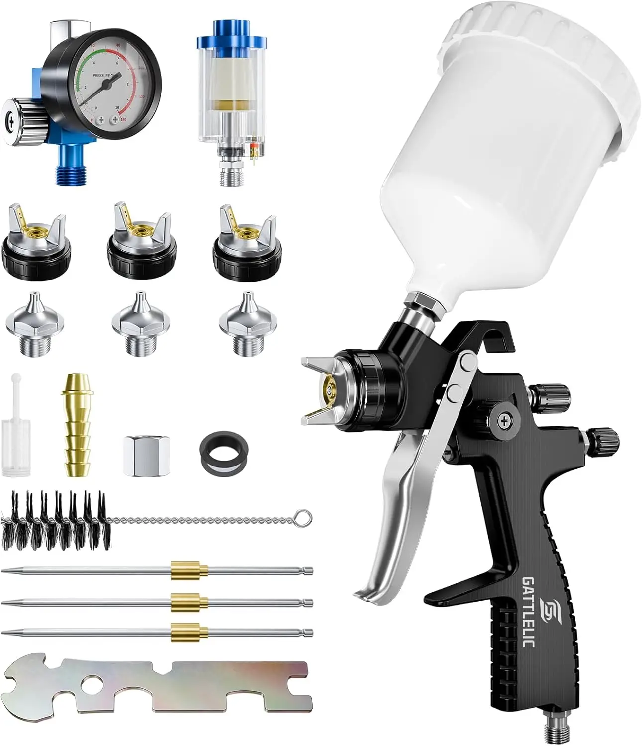 

Professional LVLP Air Spray Gun Kit with 3 Nozzles & Regulator for Car, Furniture, and Home DIY Painting