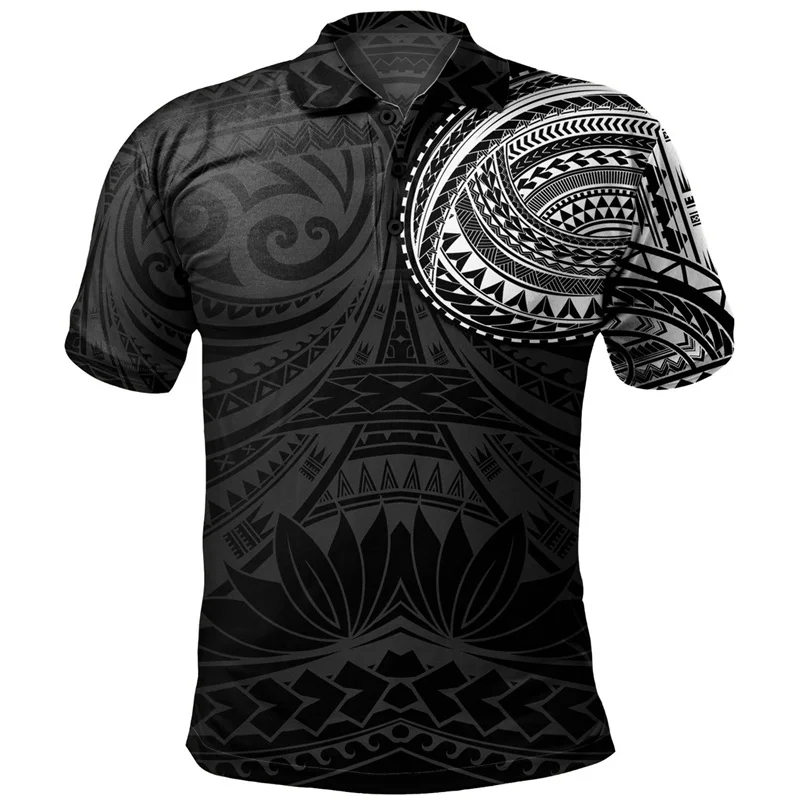 Summer Polynesian Tribal Pattern Polo Shirt For Men 3D Print Short Sleeves T-shirt Hawaiian Beach Button Loose Lapel T Shirts