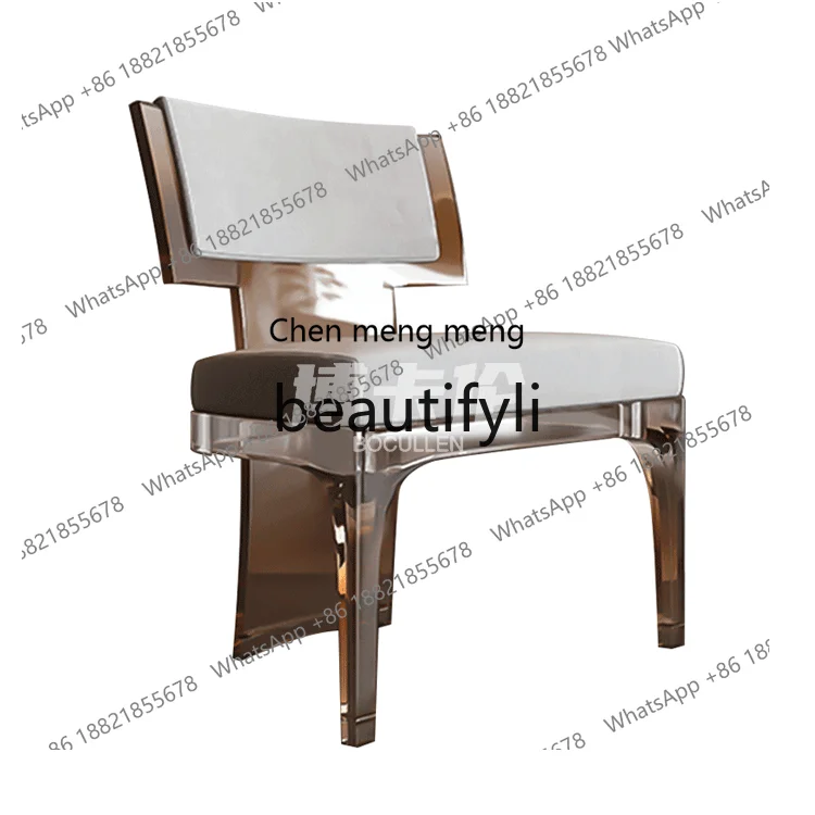 French design transparent acrylic dining chair medieval fabric armchair restaurant backrest leisure chairH