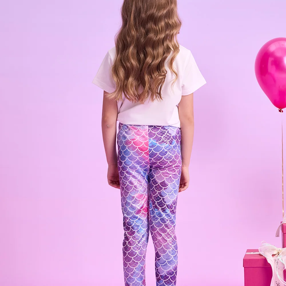 VIKITA Girls Mermaid Fish Scale Print Purple Pink Leggings Kids Polyester Beach Vacation Holiday Casual Daily Fashion Pants