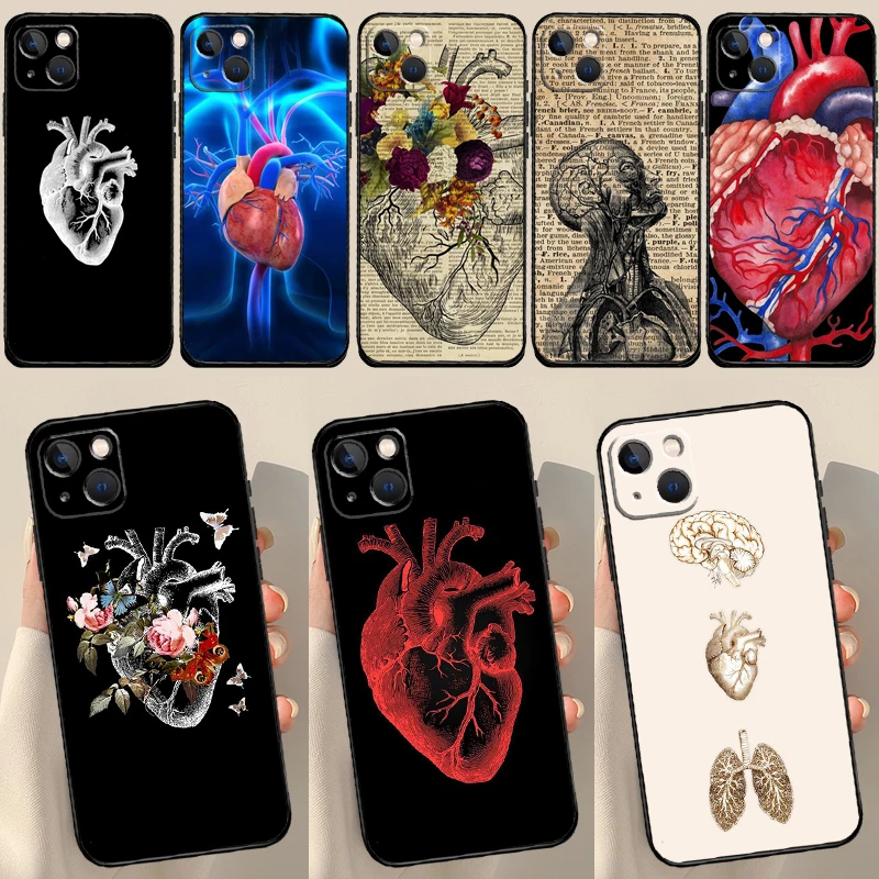 Medical Human Organs Heart Art Case For iPhone 16 13 12 14 15 Pro Max Mini Plus X XS MAX XR 11 14 15 Pro Max Cover Case