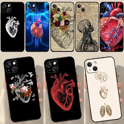 Medical Human Organs Heart Art Case For iPhone 16 13 12 14 15 Pro Max Mini Plus X XS MAX XR 11 14 15 Pro Max Cover Case