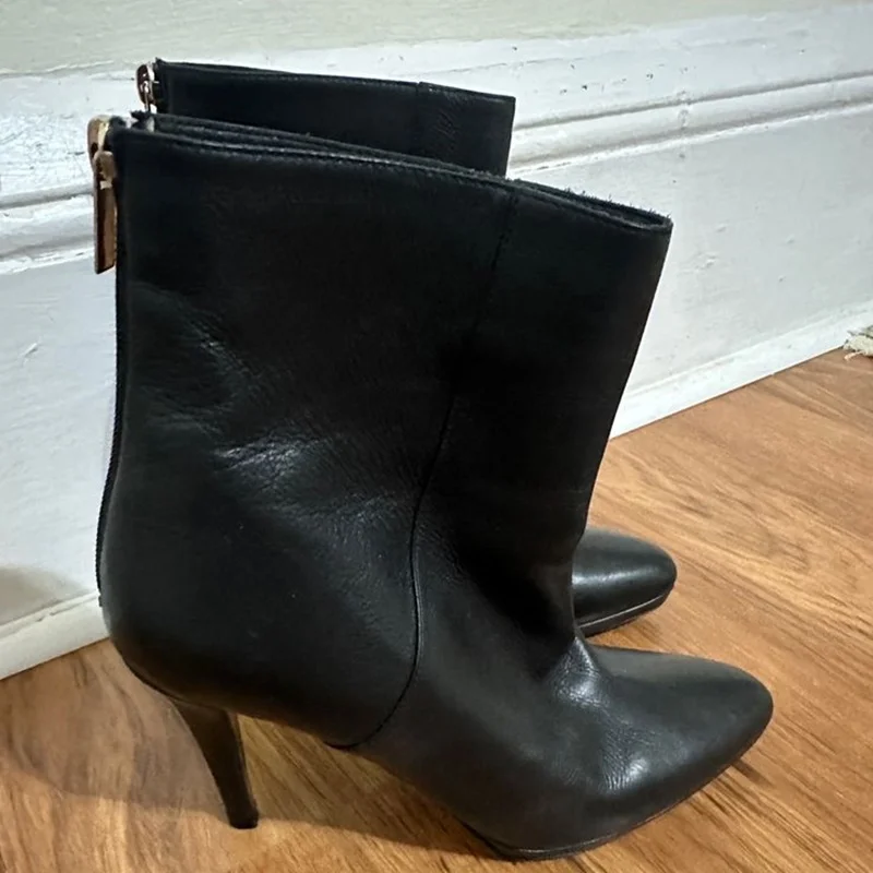 

Black Zipper Matte Mid Calf Boots Thin High Heel Pointed Toe Fashion Cool 2025 Summer Big Size Woman Shoes Zapatillas Mujer