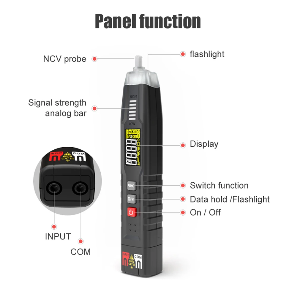 Digital Multimeter Pen Type Meter 4000 Counts True RMS with Non Contact AC/DC Voltage Resistance Capacitance Hz Tester Tool