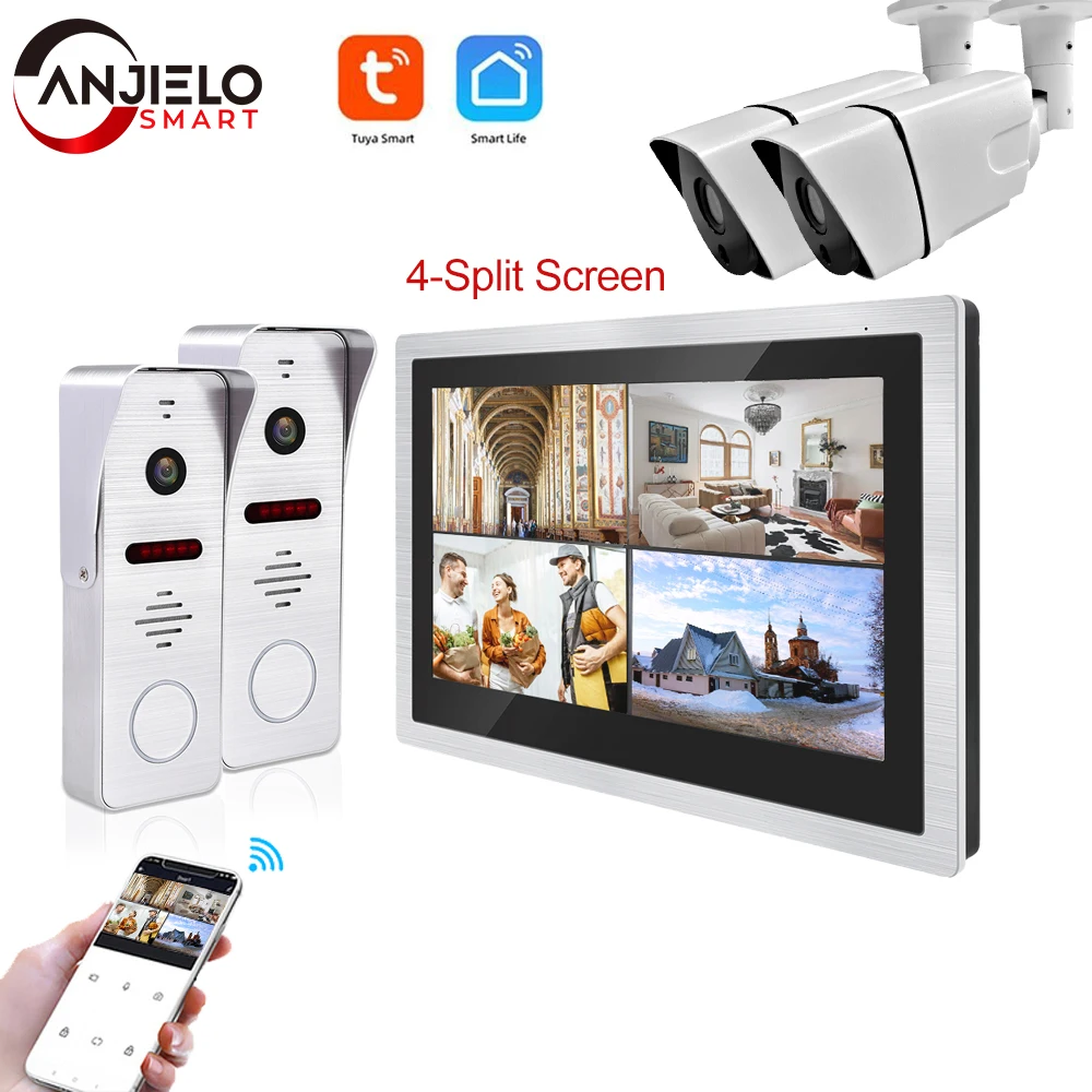 DVR Video Door Phone Intercom System Doorbell 1080P 4 Channel Motion Detection for Villa 4-Split Screen