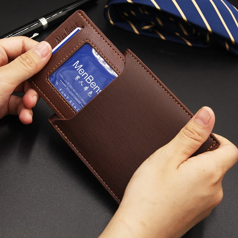 Fashion Casual Men's Short Wallet - Multi-functional Draw Card Holder for Men Slim Cardholder Bags Auto Interior Accessories