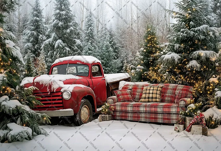 Mehofond Photography Background Christmas Tree Farm Forest Truck Snow Xmas Tree Kids Family Portrait Decor Backdrop Photo Studio