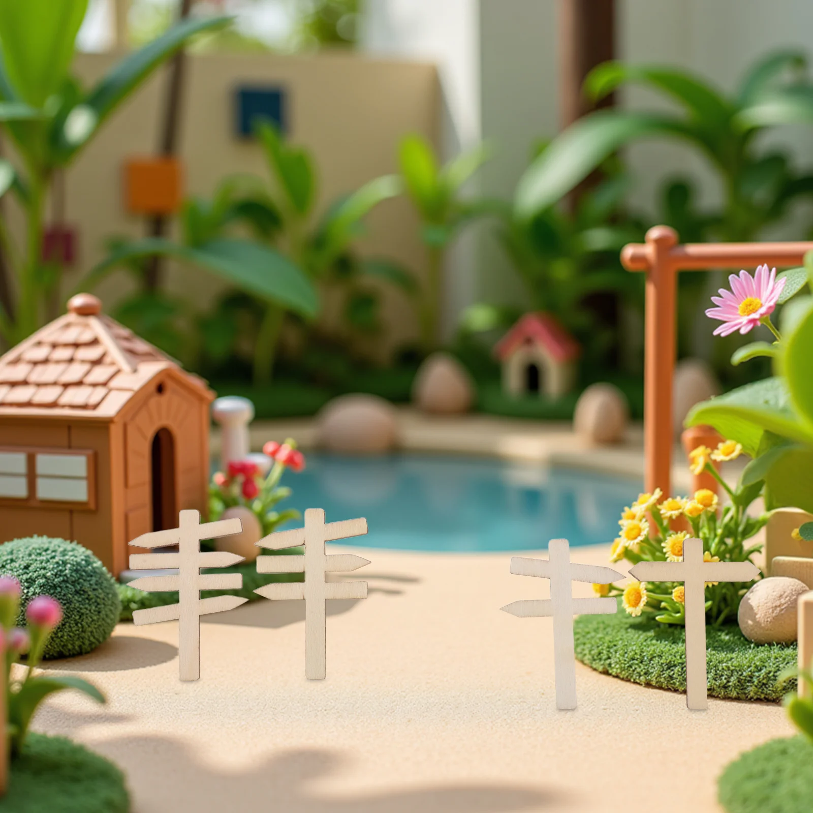 

50pcs Wooden Mini Road Signs Decorative Plaques For Dollhouse Scenery Props Micro Landscape Fairy Garden Plant Fence Craft
