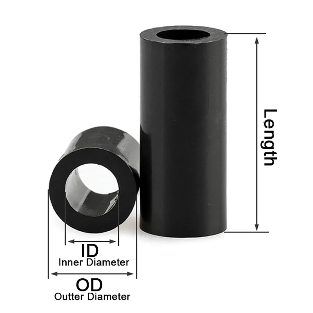 10-50pcs M3 M4 M5 M6 M8 M10 M12 Black ABS Non-Threaded Hollowed Nylon Spacer Round Hollow Standoff Washer PCB Board Screw