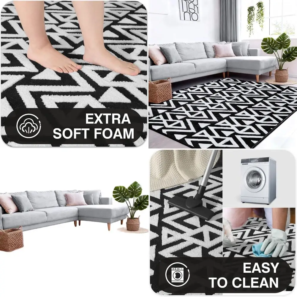 

Ultra Soft Geometric Bedroom Rugs Memory Foam Carpet, Black 5 x 8 Feet, Cozy Area Rugs for Living Room Couch Dorm Bedside Kids G