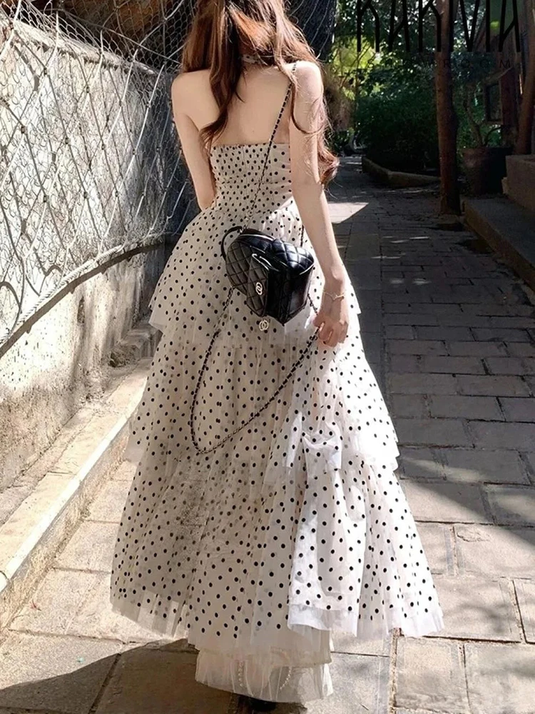 Vestido de festa com decote em v temperamento elegante bolinhas fio líquido em camadas bolo vestido longo vestidos femininos 2025 verão novo