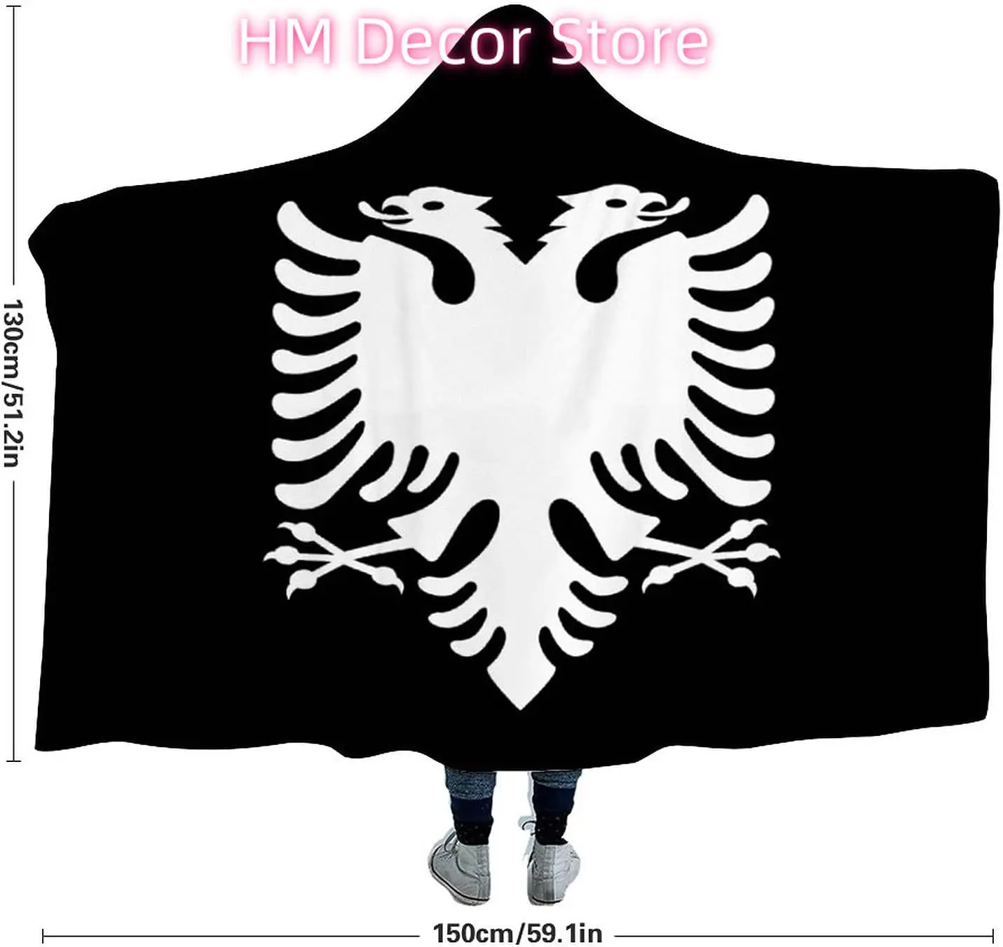 Albanian Eagle Wearable Hooded Blanket Soft Cloak for Watch Tv Sofa Bed Napping 50
