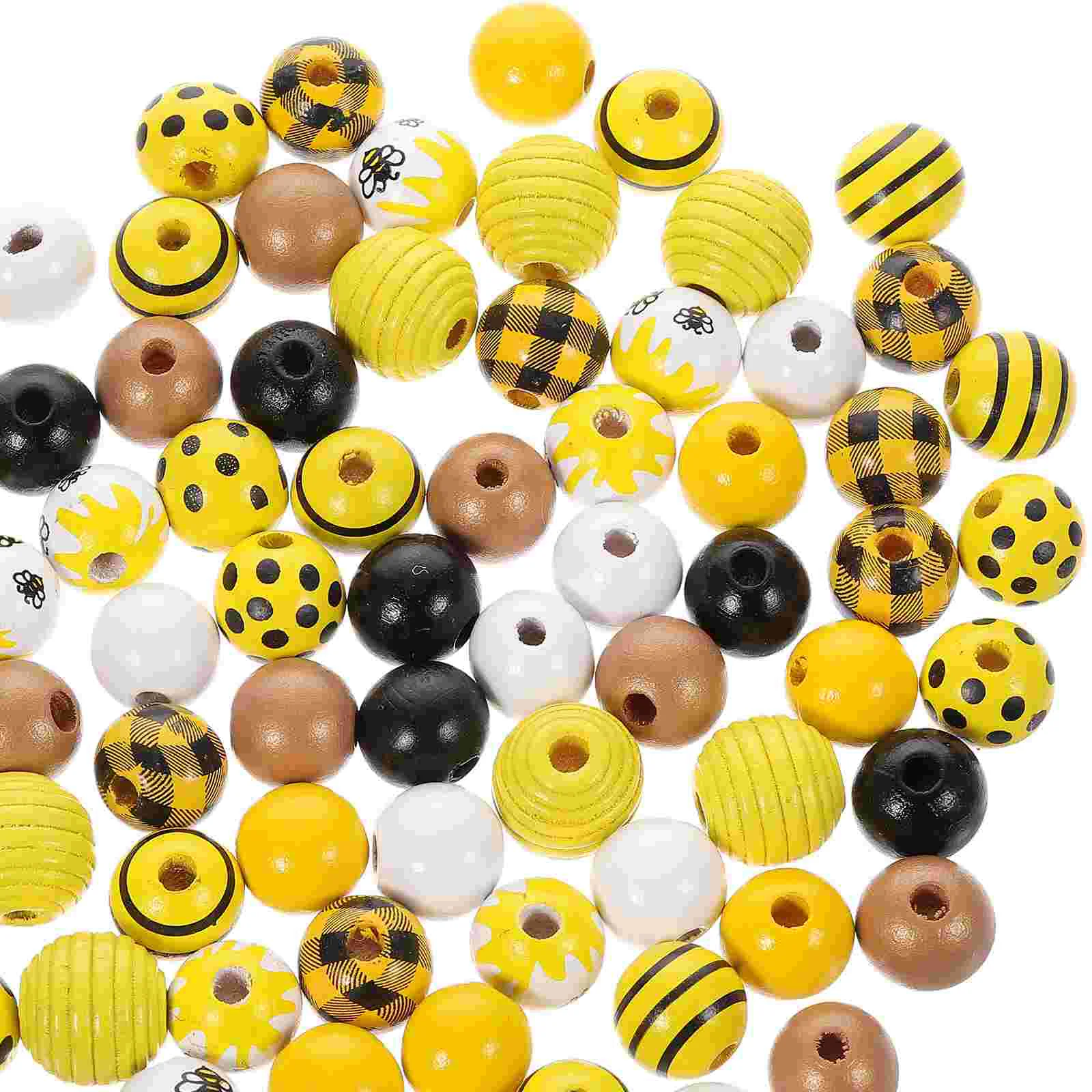 72pcs Wooden Loose Beads Bee Themed DIY Beads for Jewelry Handcrafts Making bee beads diy bee beads crafts wood bee beads