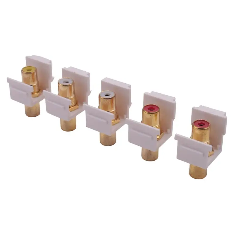 A23F-5-Pack RCA Keystone Jack Insert Connector Socket Female Snap In Adapter Port Gold Plated Inline Coupler For Wall Plate