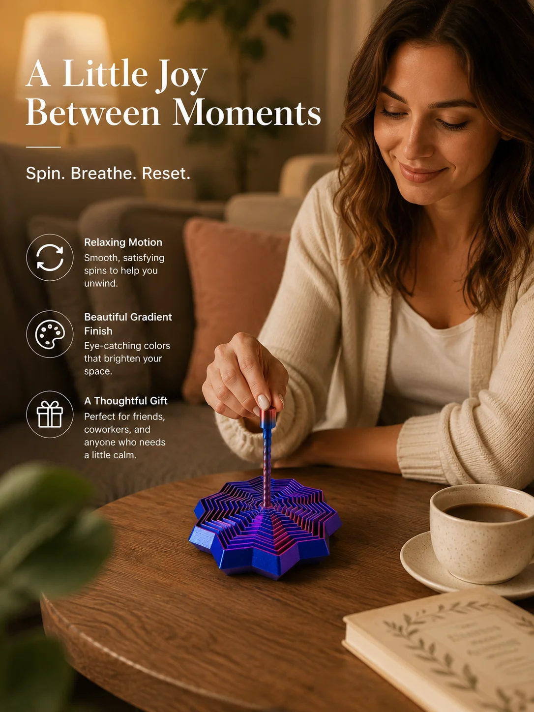 Pull-Up Star Fidget Toy, Transforming 3D Printed Desk Spinner, Stress Relief for Focus, Christmas Gift for Teens