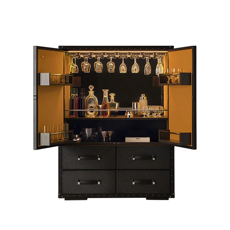 *Nordic Designer Cabinet - Italian Light Luxury Solid Wood Panel Wine Cabinet for Luxury Villa with Leather Locker