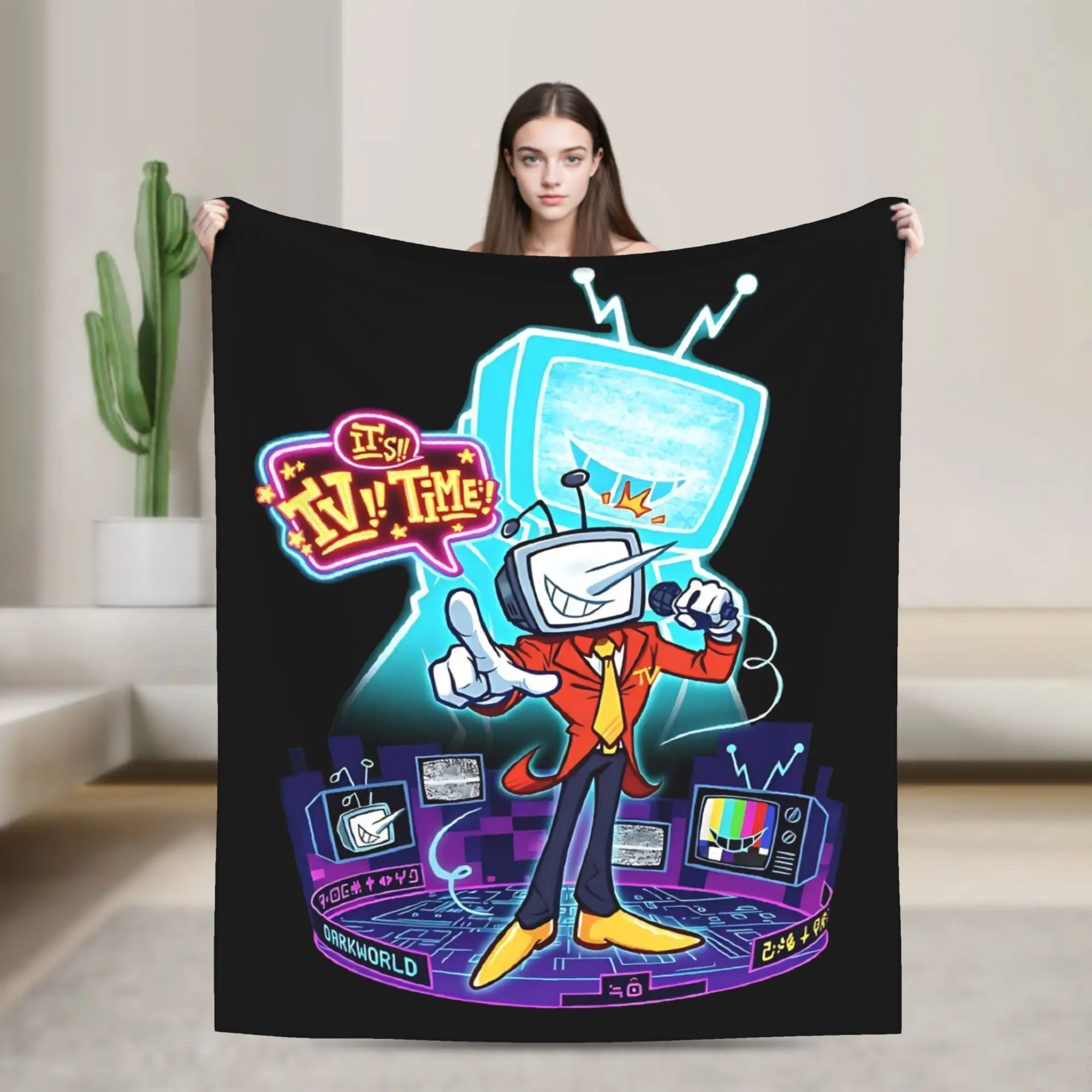 Mr. Tenna It's TV Time deltarunes Blanket Coral Fleece Plush Spring Autumn Warm Throw Blanket for Bedding Office Rug Piece