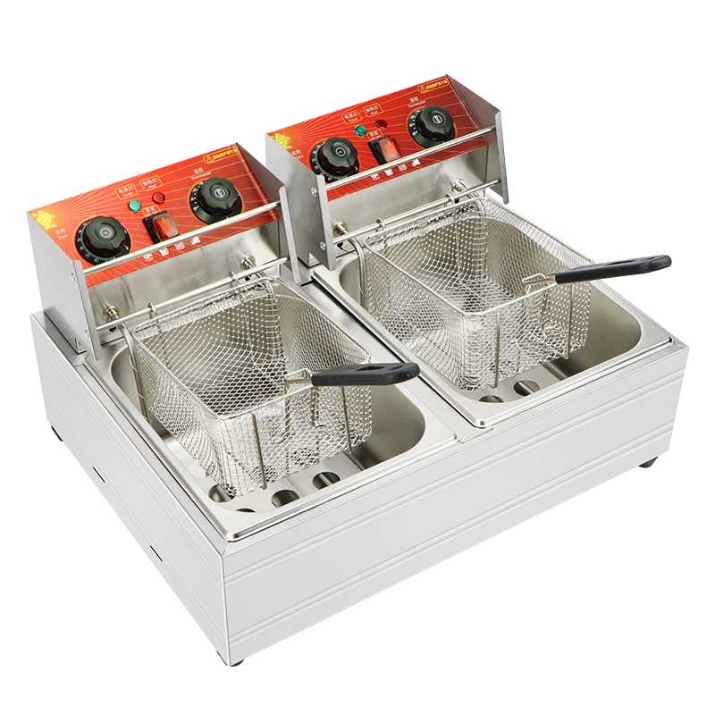 ماكينة بطاطس مقلية من الفولاذ المقاوم للصدأ 2 خزان 2 سلة مقلاة رقائق البطاطس التجارية الكهربائية/الغاز المقلاة العميقة