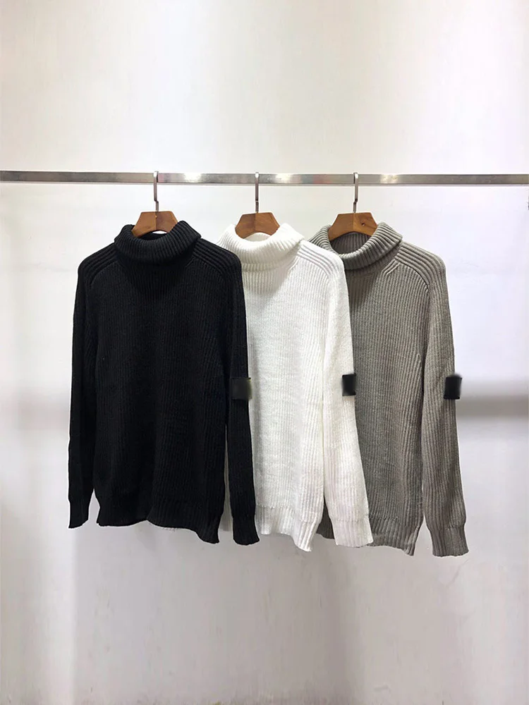 Autumn Winter New Solid Color High Neck Knitted Sweater Men\'s Fashion Simple Versatile Pullover Casual Retro Loose Knitwear