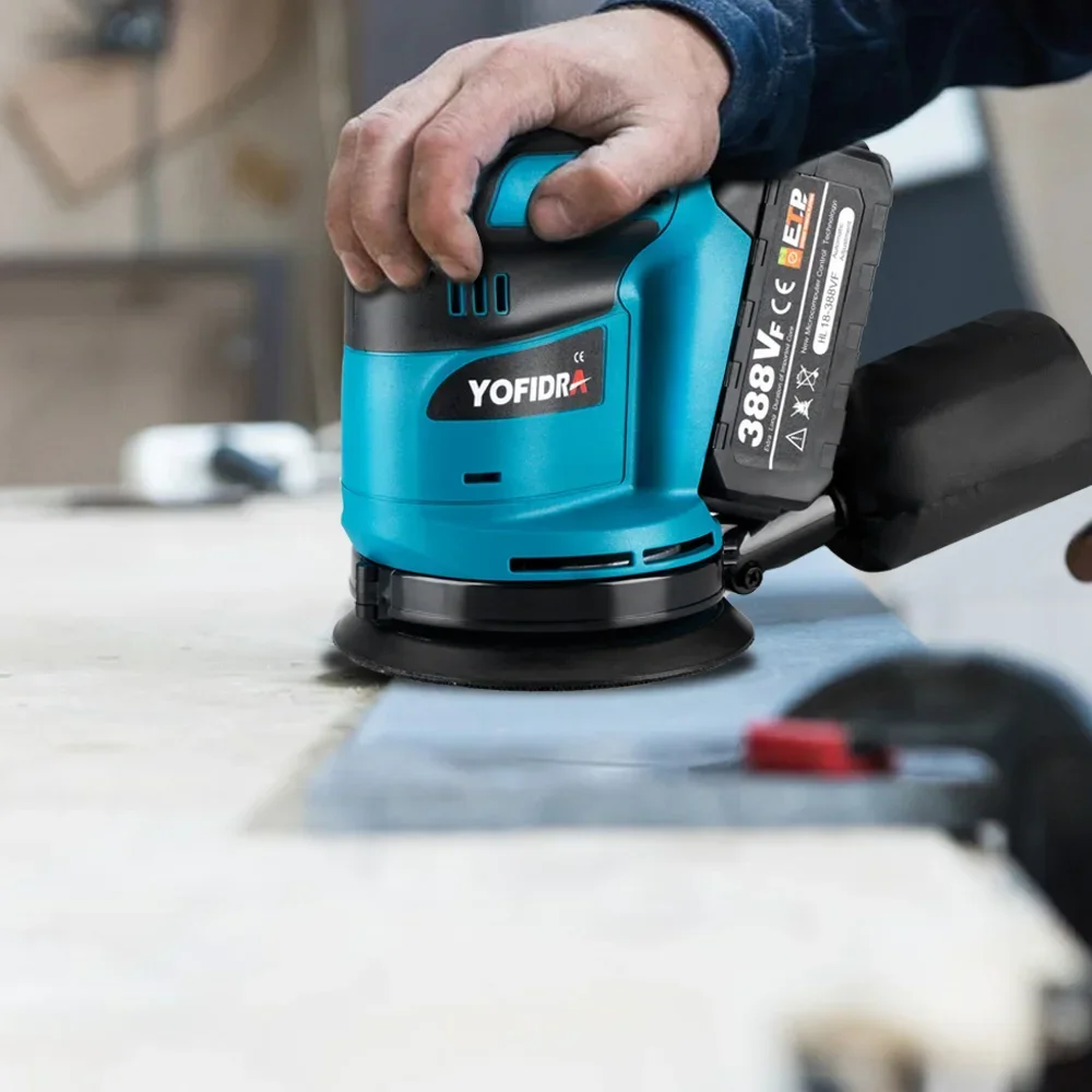 YOFIDRA 125 mm elektrische vlakschuurmachine 3 snelheden verstelbare draadloze oplaadbare polijstmachine voor Makita 18 V batterij