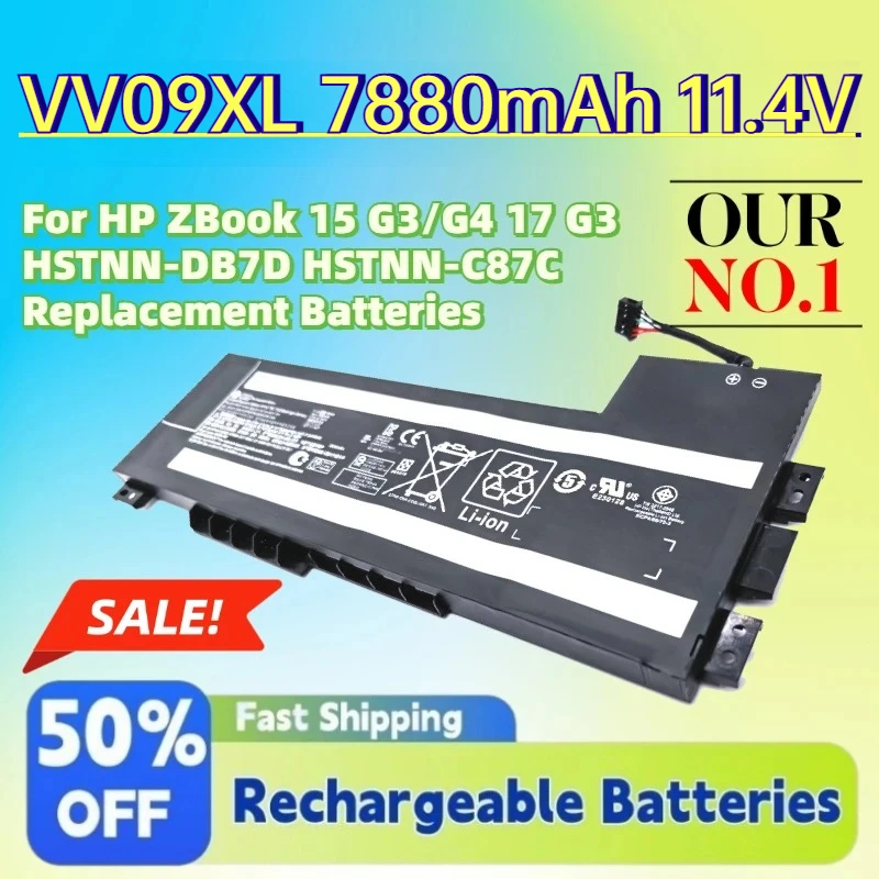 High-Quality VV09XL 7880mAh 11.4V Laptop Battery for HP ZBook 15 G3/G4 17 G3 HSTNN-DB7D HSTNN-C87C Replacement Batteries