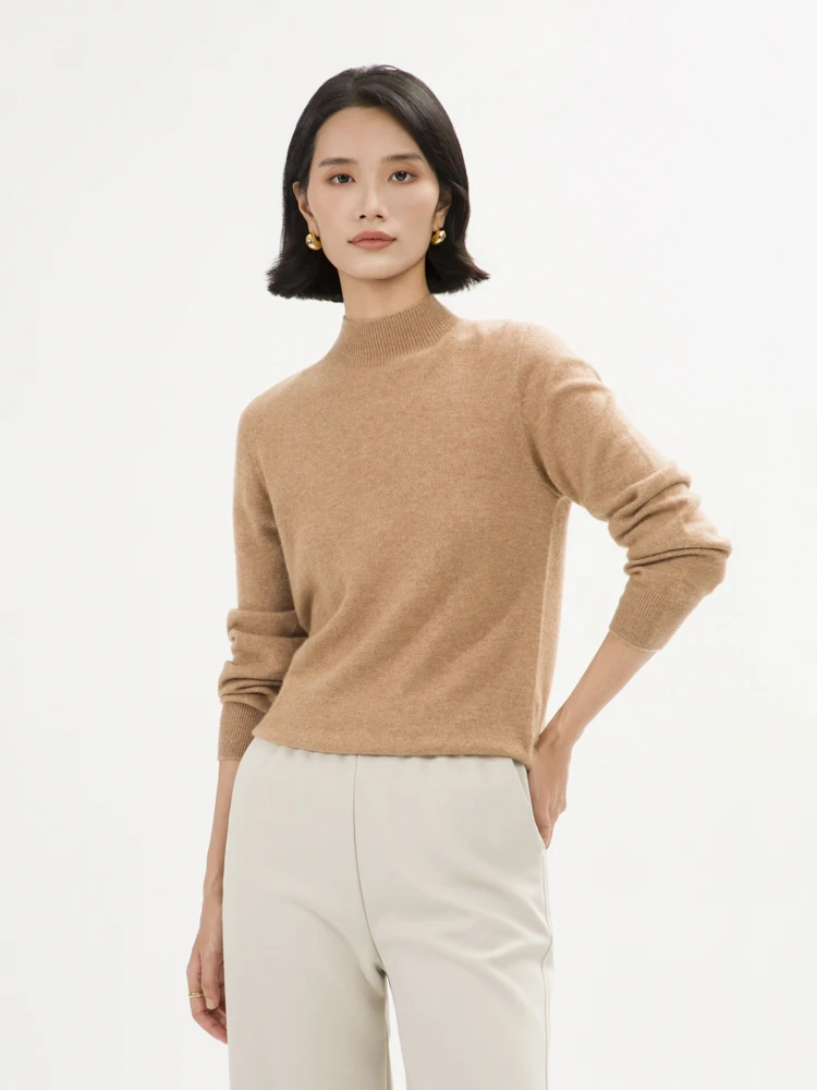 

Autumn Winter Sweater Women's Pullover 100% Cashmere Clothes Mock Neck Long Sleeve Pullover Soft Comfortable Warm Base Layer Top