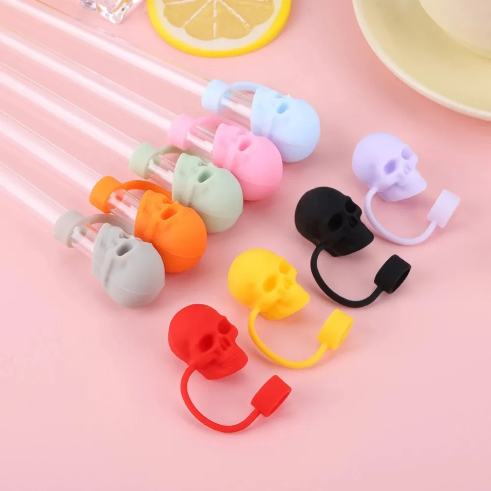 10mm Halloween Skull Straw Cap Water Cup Accessories Silicone Splash Proof Drinking Straw Cover Reusable Dustproof Straw Topper