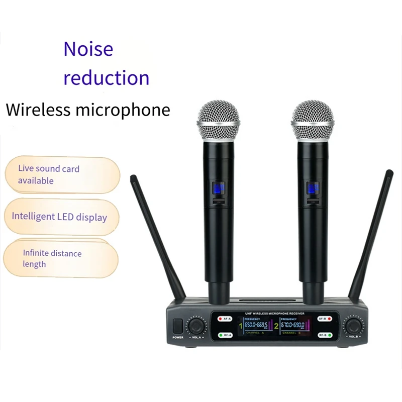 1Set Wireless Microphone System Professional 2 Channels Mic For Party Meeting Church Show Home