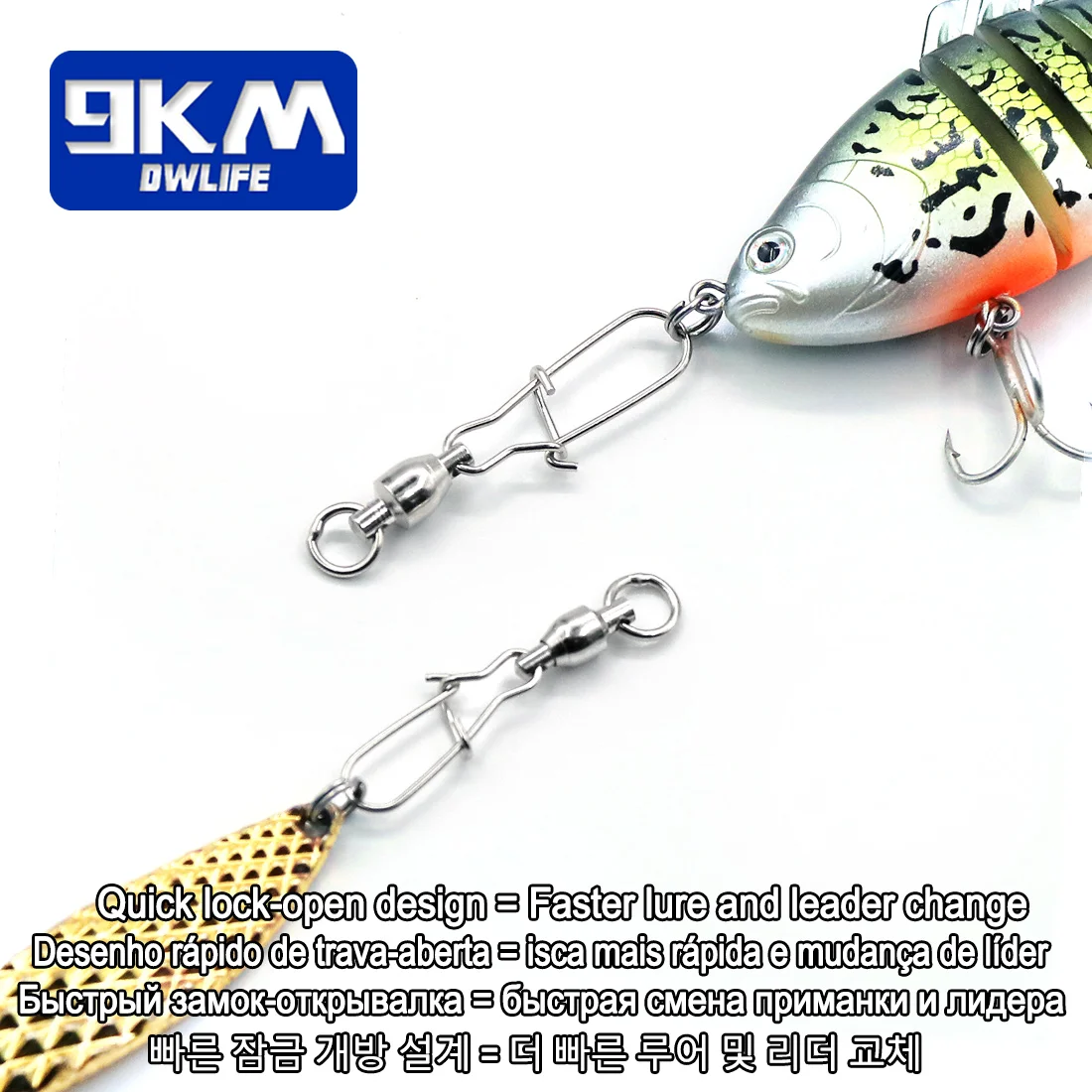 Aço inoxidável Rolamento de esferas de pesca gira, Conector Snap Duolock com guindaste barril Lure Fish Tackle, 20-100Pcs