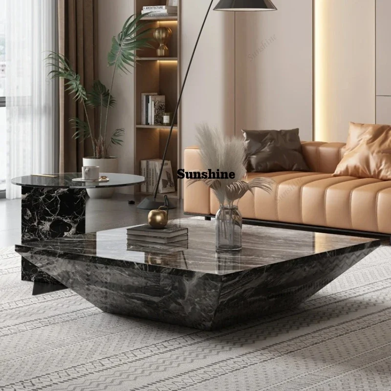 TS  Italian Luxury Mobile Nesting Tables, Venetian Brown Marble & Side Table Set, Heat&Scratch Resistant, Master Design, Customi
