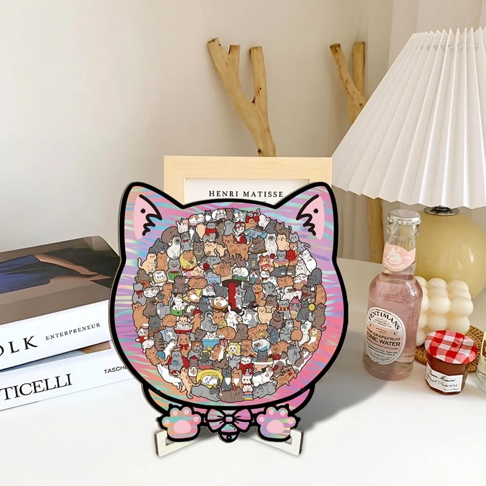 135-piece Morandi-colored Cat-shaped Puzzle Macaron Color with Cat Silhouette Frame Cat Wooden Jigsaw Puzzle