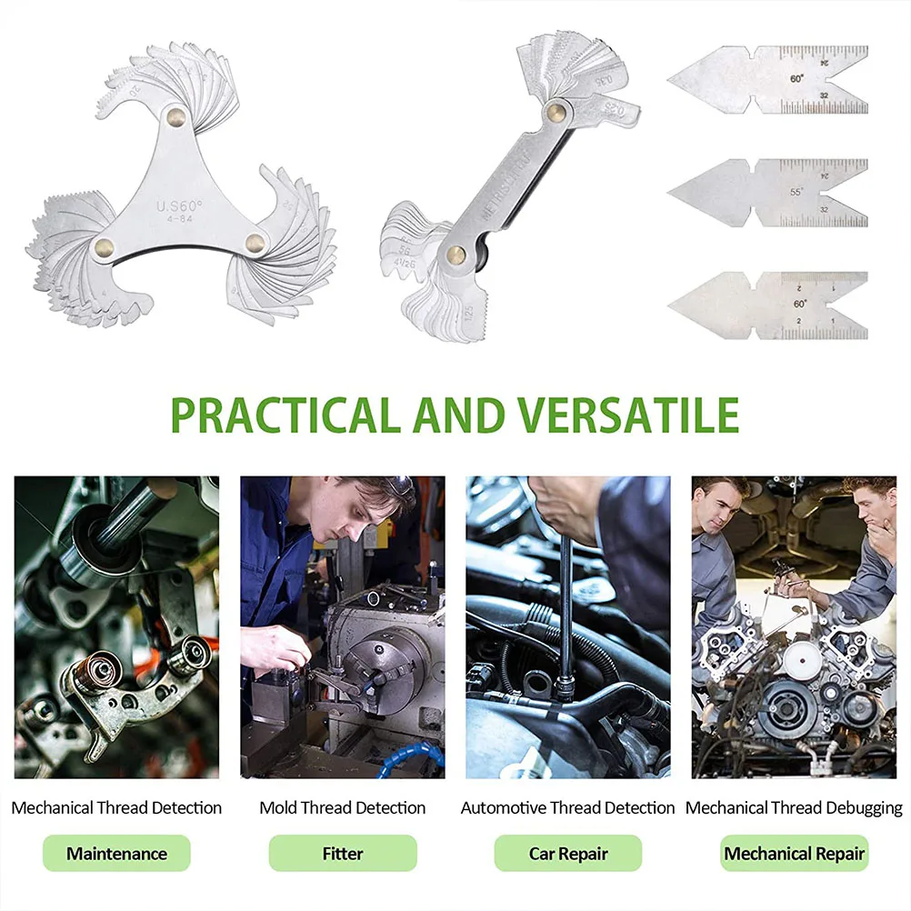 

2 Sets Thread Template Identifier Stainless Steel Cutting Measuring Gauge Scale Pitch Tool Fastener Size Drill Bit