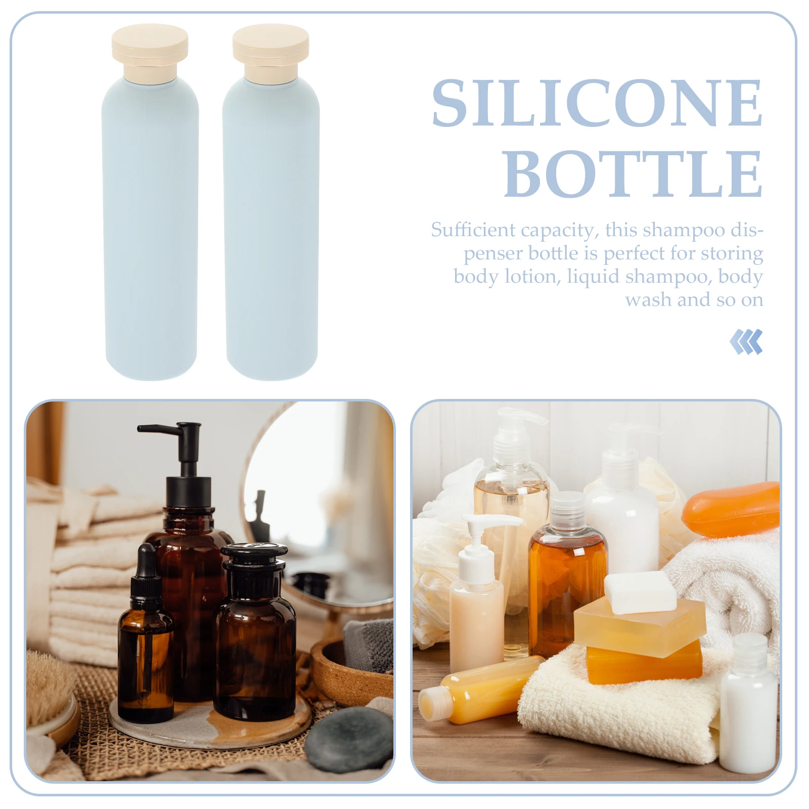 

4 Pcs 260ml Light Blue Flip top Lotion Bottles Empty Plastic Shampoo Bottles Travel Size Refillable Containers For Home Hotel