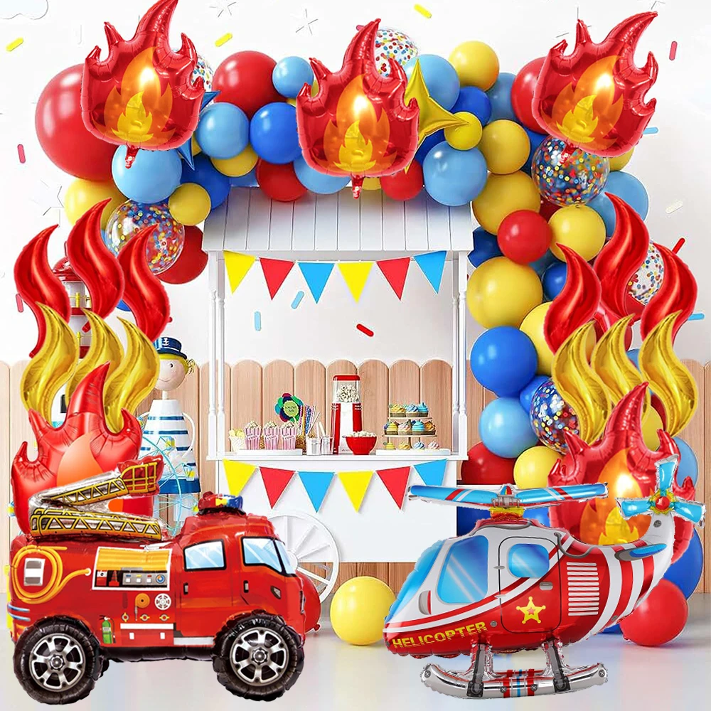 Fire Truck Party Decoration Birthday Number Foil Fire Engine Balloon for Kids Firefighter Fireman Birthday Party Favors Supplies