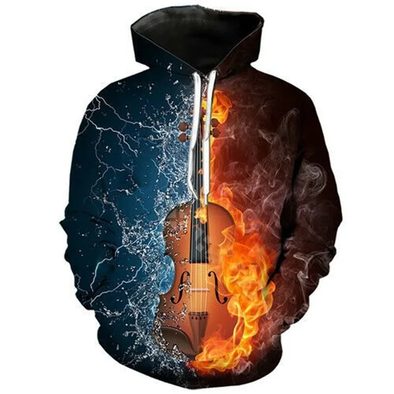 3D Print Colorful Flame Guitar Hoodie Coat For Men Women New In Large Size Pullover Sweatshirt Jacket Mens Tracksuit