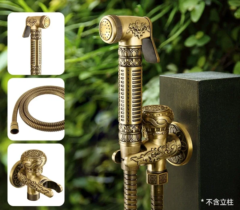 Golden Bidet Faucets Single Cold Brass Wall Handheld Hygienic Shower Spray Head For Wash Bathroom Toilet Car Rinse Airbrush