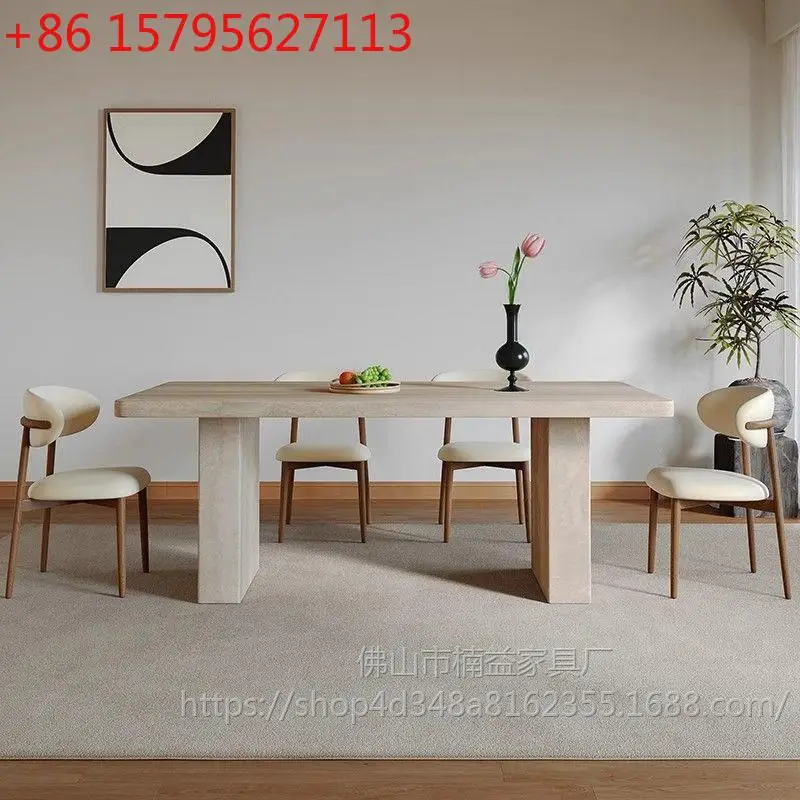 

Retro travertine rock slab dining table and chair combination modern home medieval rectangular dining table