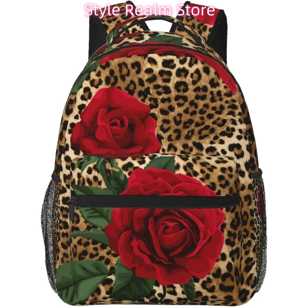 

Leopard Print Roses Lightweight Laptop Backpack Lightweight Multipurpose Travel Casual Daypack Unisex College Backapcks for Men