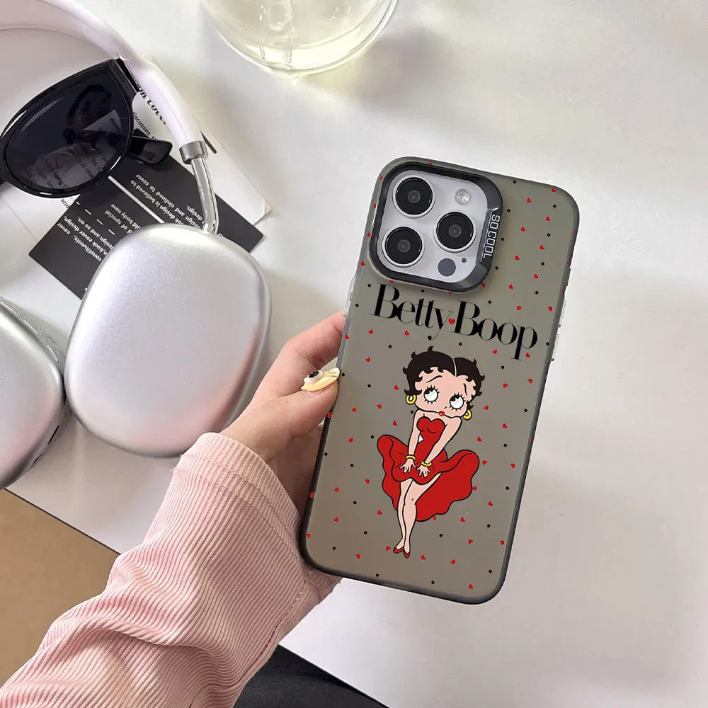 Trends Fashion Design Phone Case For iPhone Betty Boop 16 12 13 14 15 11 Pro Max Plus Lens Circle IMD Laser Shell