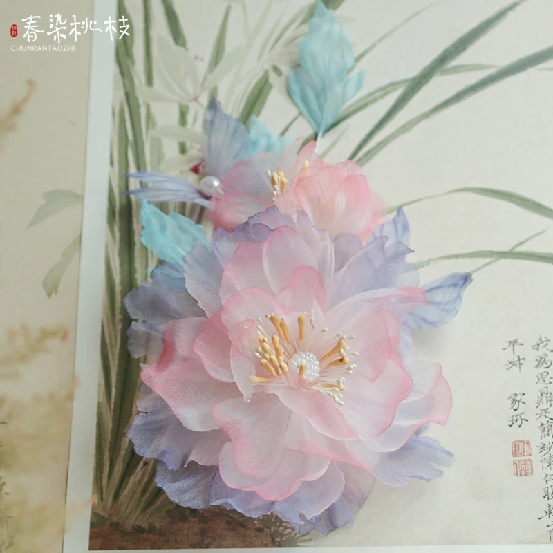 

Супер фея, шелковая пряжа, горячий цветок, стиль Тан, боковая заколка для волос, зажим для головного убора, пион, бабочка, повседневный древний стиль, подходящий