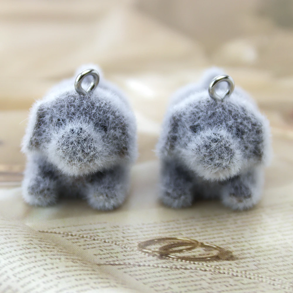 20PCS 3D Resin Flocking Black Dog Pendant Plush Doll Charm for Necklace Earrings Jewelry Making DIY Crafts Accessories Wholesale