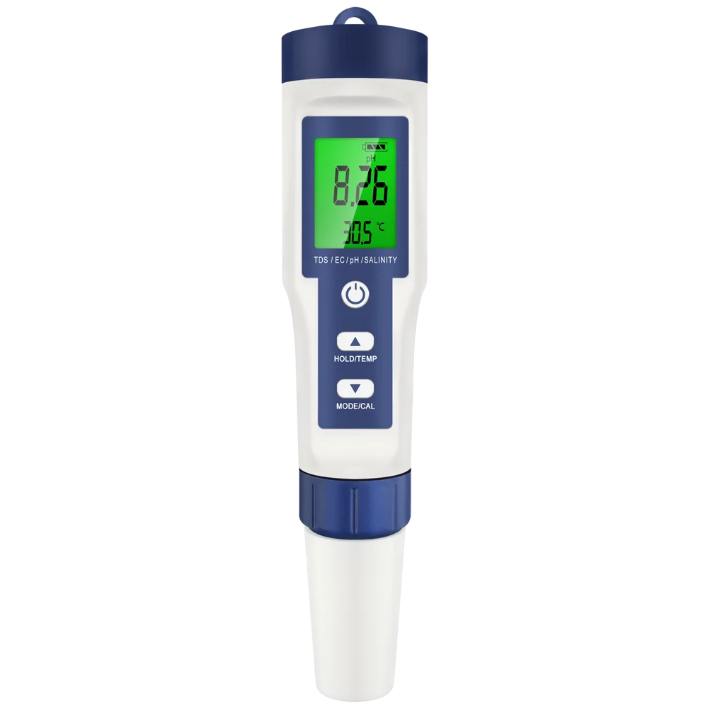 5-in-1 digitale PH TDS EC-meter Pen Zoutgehalte Temperatuurtester Geleidbaarheidsfilter Zuiverheid met achtergrondverlichting voor aquariumwater