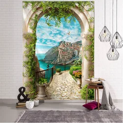 Home decoration tapestry wall-mounted retro landscape printed fabric background cloth Bohemian aesthetic room decoration