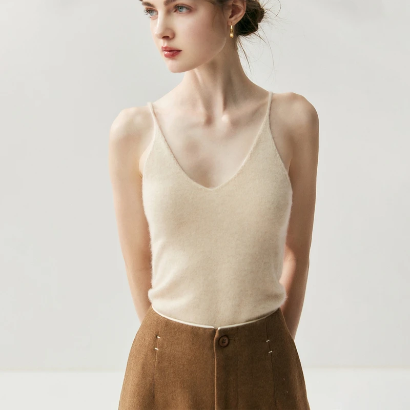 MVLYFLRT Women's Fashion Cashmere Camisole V-Neck Pullover Vest 100% Knitted Versatile All-Year-Round T-Shirt