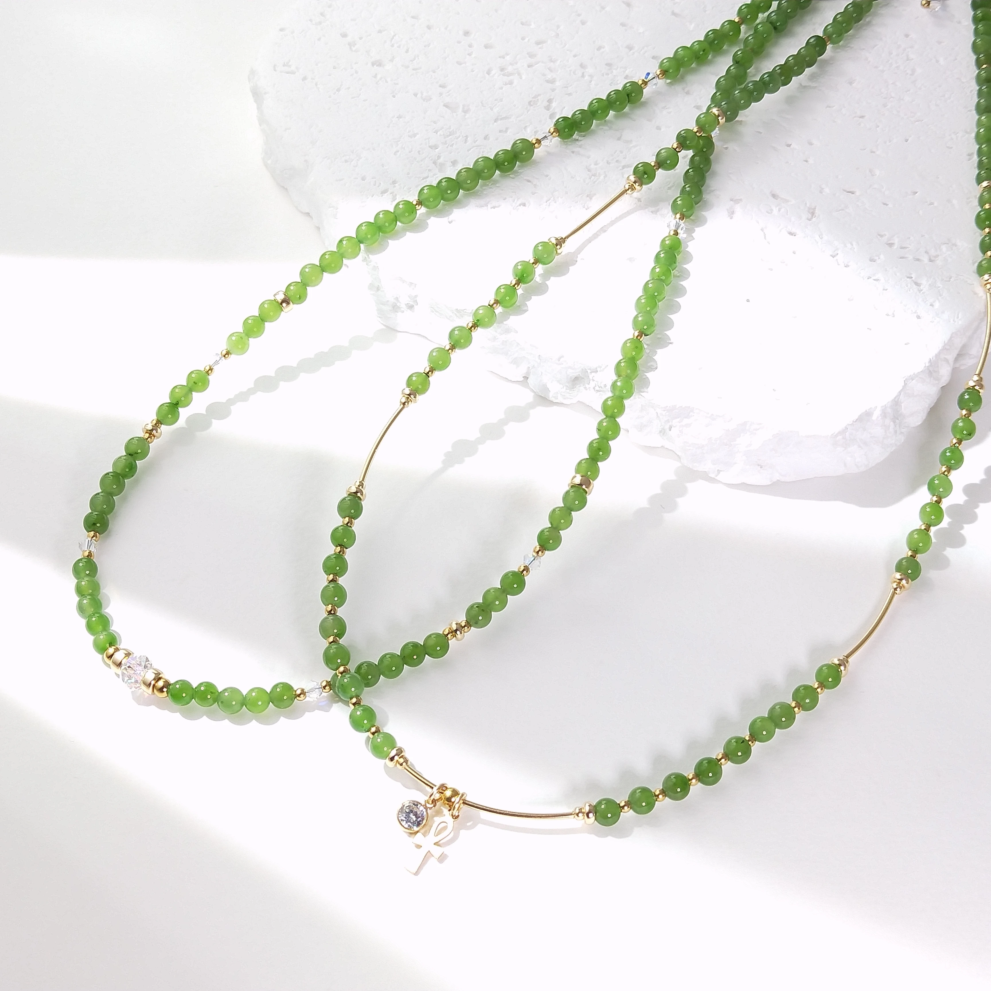 Lii Ji Hetian Jade Natural Stone 4mm American 14K Gold Filled Necklace For Women Gift 47+3cm