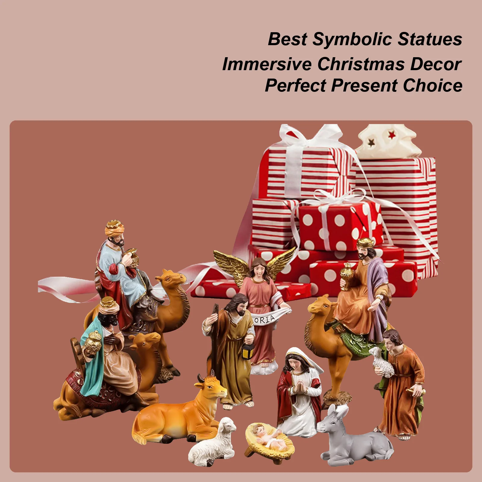 

Фигурка Святой семьи, настольная религиозная статуя, декор, Рождество, Рождение Иисуса, скульптура из смолы для коллекционеров, книжный шкаф, тумбочка