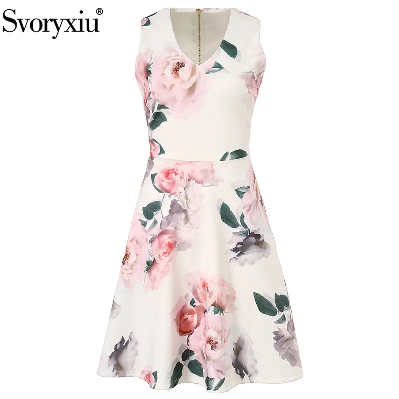 Svoryxiu-Robe courte imprimée à fleurs pour femmes, vêtement de styliste, tenue d'été élégante