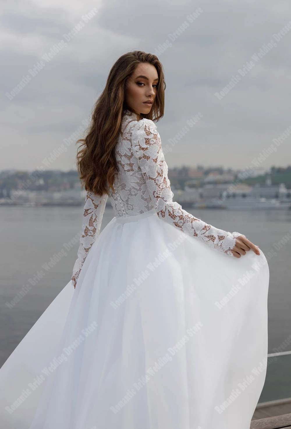High Collar A-Line Women Wedding Dresses Shining Glitter Wedding Gowns Princess Engagement Banquet Vestidos De Novias Customized